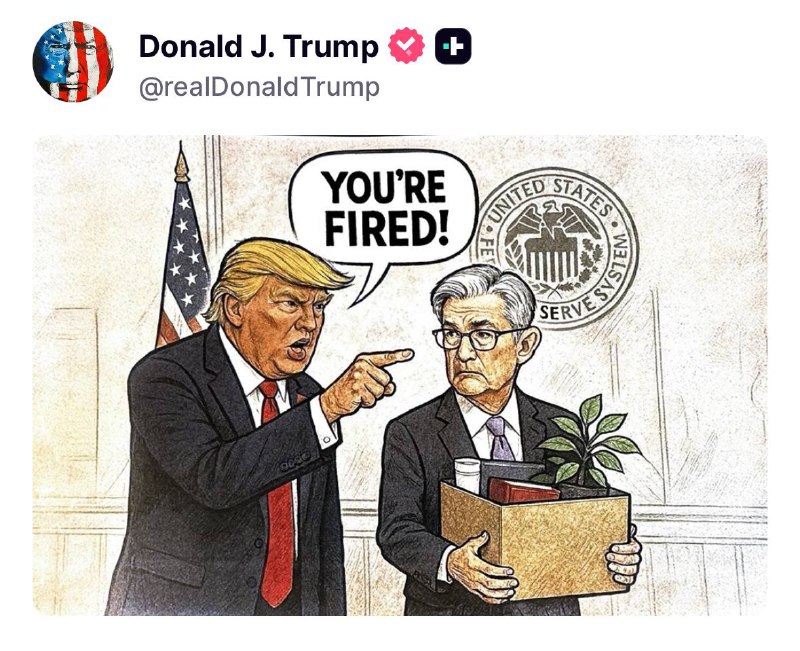 JUST IN: 🇺🇸 President Trump posts meme of himself firing Fed Chair Jerome Powell.@WatcherGuru