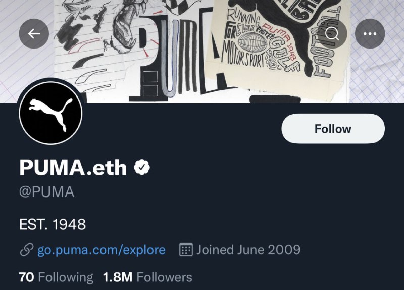 JUST IN: Puma has changed their name on Twitter to PUMA.eth@WatcherGuru