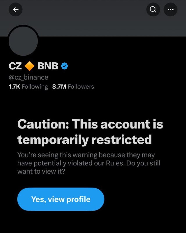 JUST IN: Ex-Binance CEO CZ's X (Twitter) account has been restricted.@WatcherGuru