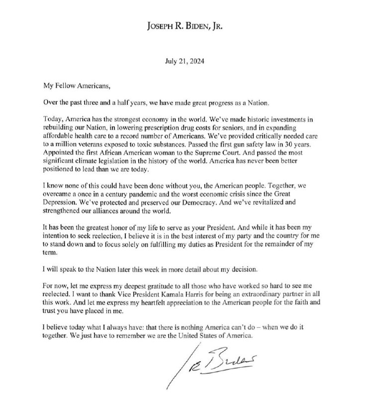 BREAKING: 🇺🇸 Joe Biden officially drops out of the 2024 presidential race.@WatcherGuru