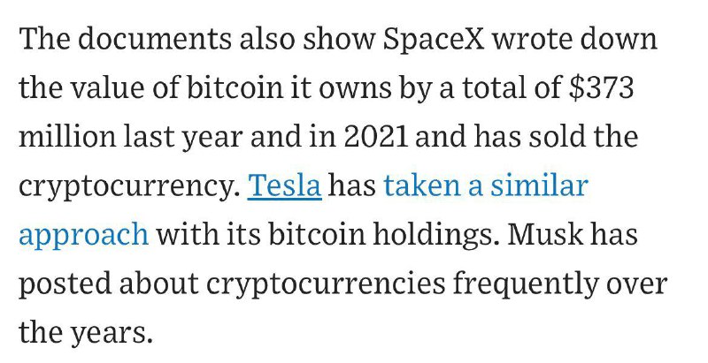 We are unable to confirm reports that Elon Musk's SpaceX sold $373 Million worth of Bitcoin The report by WSJ is unclear and states, 