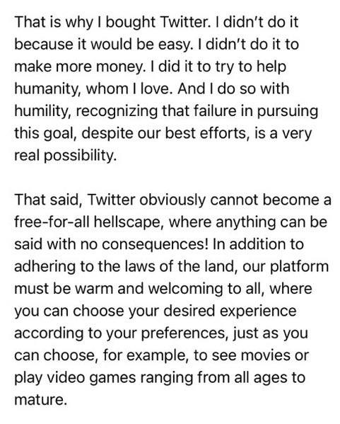 JUST IN: Elon Musk says he acquired Twitter to 