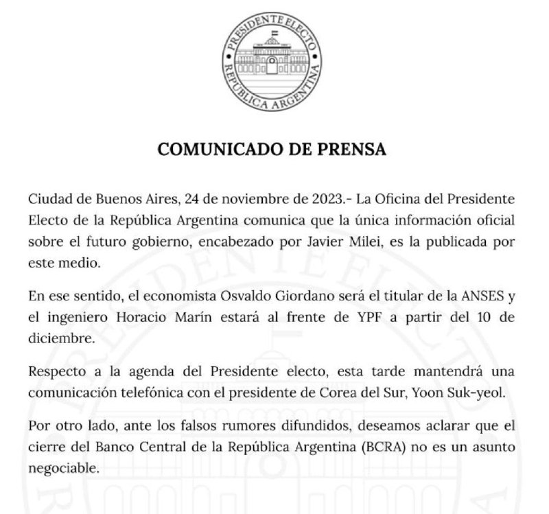 JUST IN: 🇦🇷 Argentina President Javier Milei confirms he will shut down the Central Bank.@WatcherGuru