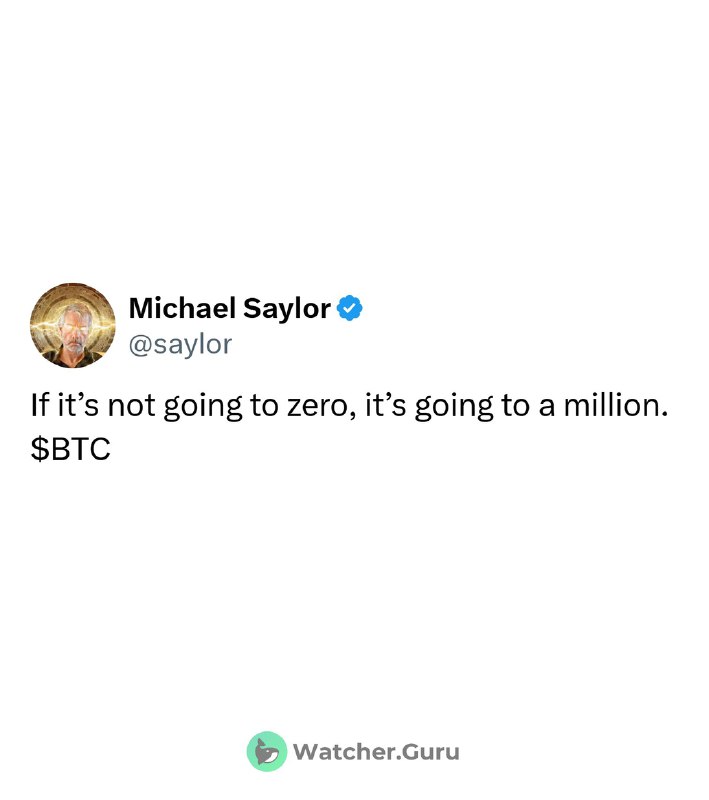 JUST IN: Michael Saylor says Bitcoin is either going to zero or $1 million.@WatcherGuruJUST IN: Michael Saylor says Bitcoin is either going to zero or $1 million.@WatcherGuru