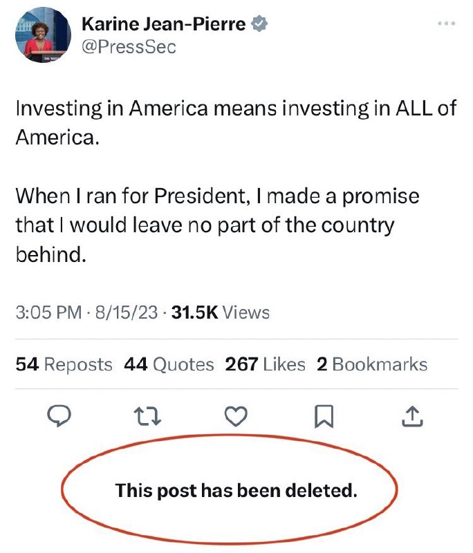 JUST IN: 🇺🇸 White House Press Secretary accidentally tweets and deletes a post meant for President Biden's account.@WatcherGuru