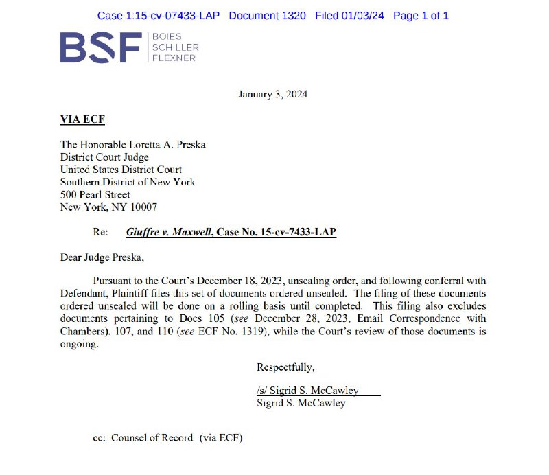 JUST IN: 🇺🇸 Judge officially unseals Jeffery Epstein documents.@WatcherGuru