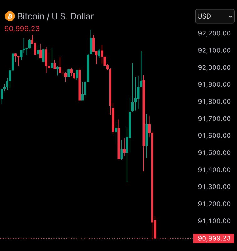JUST IN: Bitcoin falls under $91,000@WatcherGuru