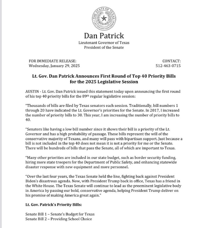 JUST IN: 🇺🇸 Texas Lieutenant Governor Dan Patrick unveils plan to establish a 