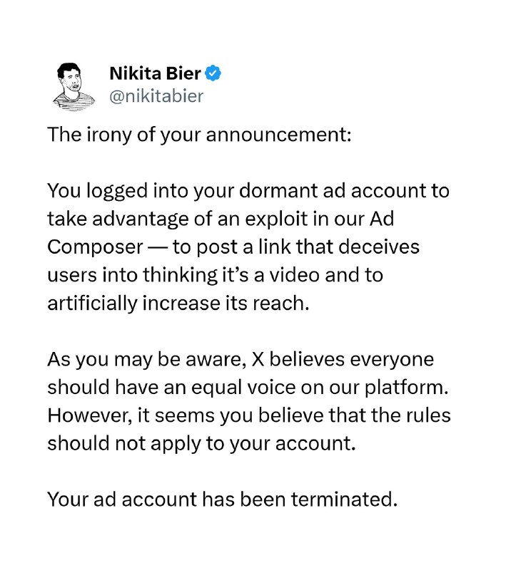 JUST IN: X terminates EU Commission ad account for taking advantage of an exploit to 