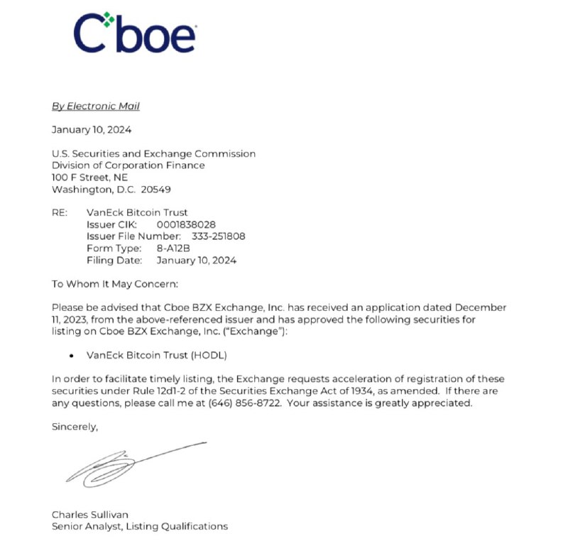 JUST IN: Cboe approves the following Spot Bitcoin ETFs for listing on its exchange, pending SEC approval:• VanEck• Fidelity • Franklin• ArkInvest• Invesco Galaxy@WatcherGuruJUST IN: Cboe approves the following Spot Bitcoin ETFs for listing on its exchange, pending SEC approval:• VanEck• Fidelity • Franklin• ArkInvest• Invesco Galaxy@WatcherGuru