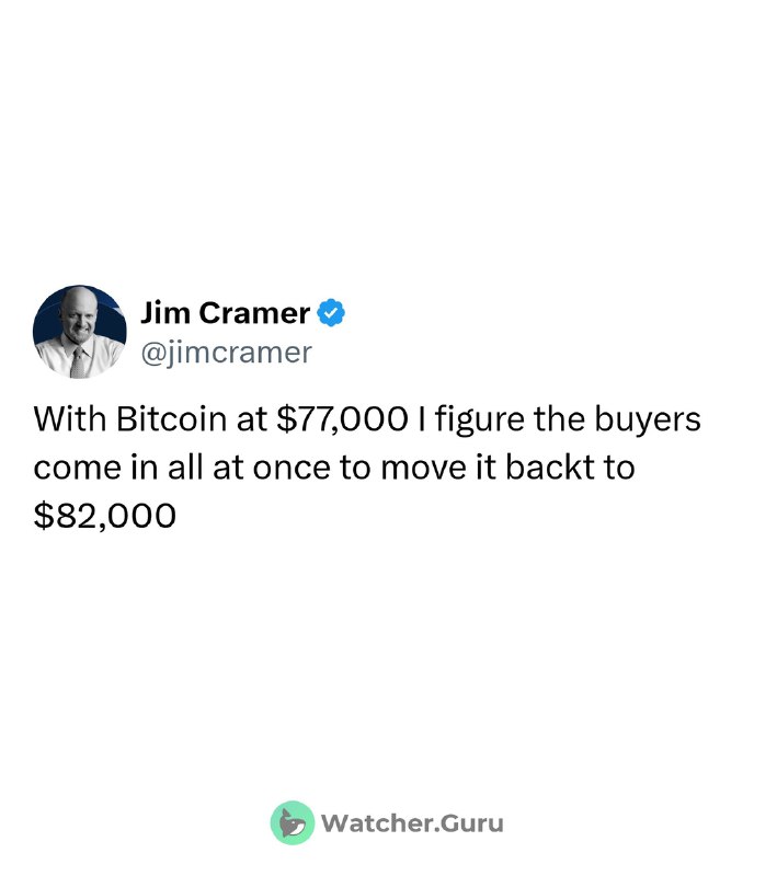 JUST IN: Jim Cramer says buyers will pump Bitcoin to back to $82,000.@WatcherGuruJUST IN: Jim Cramer says buyers will pump Bitcoin to back to $82,000.@WatcherGuru