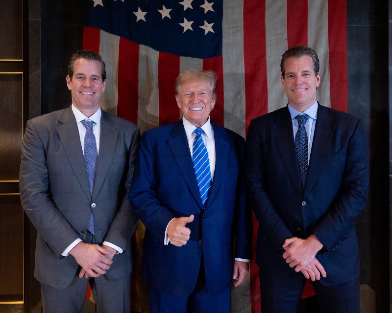 JUST IN: Gemini crypto exchange founders donate 30.94 Bitcoin worth $2 million to Donald Trump to 