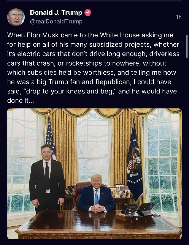 JUST IN: Former President Donald Trump says if he told Elon Musk to drop to his 
