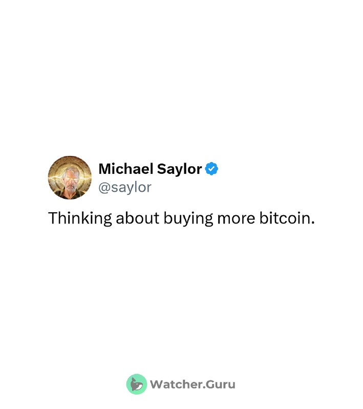 JUST IN: Michael Saylor says he's thinking of buying more Bitcoin.@WatcherGuruJUST IN: Michael Saylor says he's thinking of buying more Bitcoin.@WatcherGuru