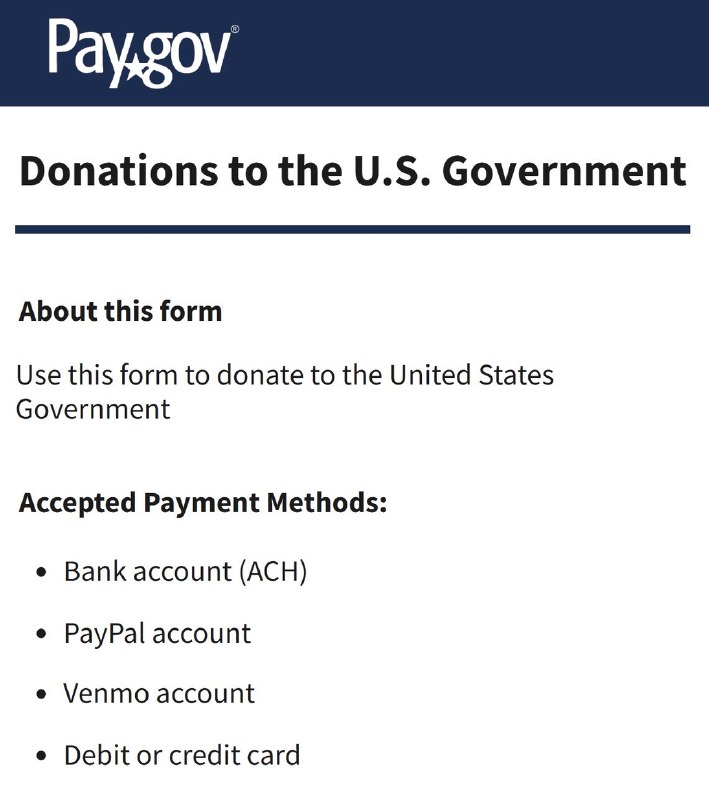 FUN FACT: 🇺🇸 The US Government is collecting donations to help pay off its $38 trillion debt.@WatcherGuruFUN FACT: 🇺🇸 The US Government is collecting donations to help pay off its $38 trillion debt.@WatcherGuru