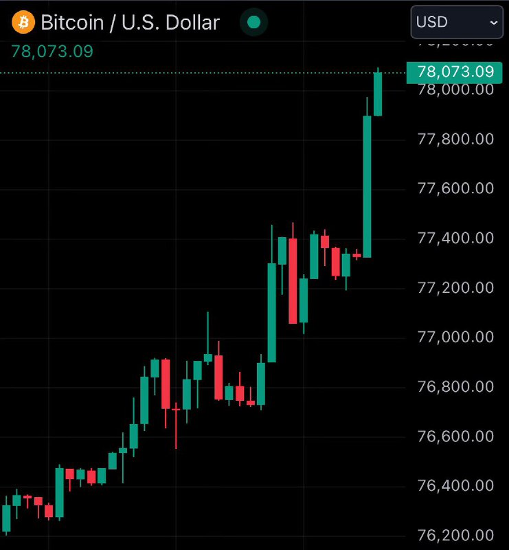 JUST IN: Bitcoin reaches new all-time high of $78,000@WatcherGuru
