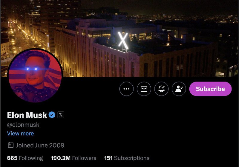 JUST IN: Elon Musk adds laser eyes to his X profile picture.@WatcherGuru