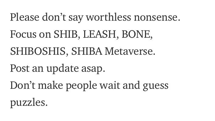 JUST IN: Shiba Inu founder to Shytoshi Kusama: “Please, don’t say worthless nonsense. Focus on Shib.” @WatcherGuru