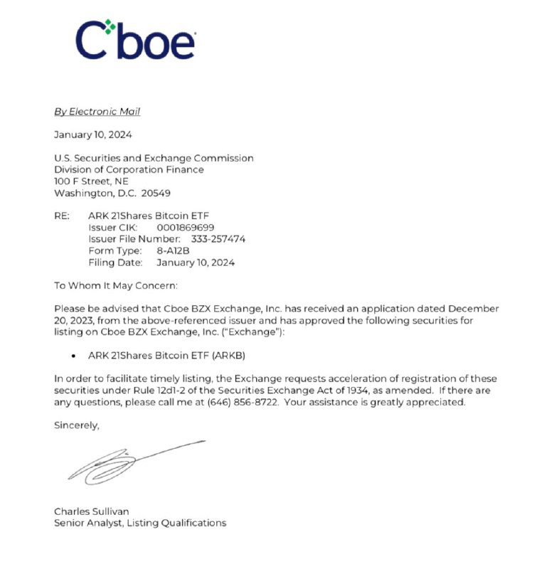 JUST IN: Cboe approves the following Spot Bitcoin ETFs for listing on its exchange, pending SEC approval:• VanEck• Fidelity • Franklin• ArkInvest• Invesco Galaxy@WatcherGuruJUST IN: Cboe approves the following Spot Bitcoin ETFs for listing on its exchange, pending SEC approval:• VanEck• Fidelity • Franklin• ArkInvest• Invesco Galaxy@WatcherGuru