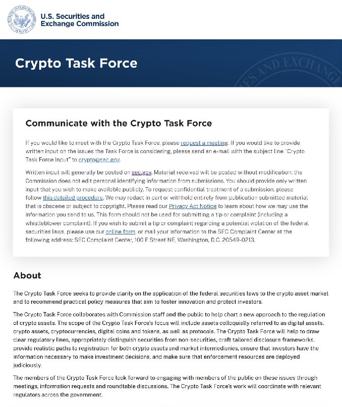JUST IN: 🇺🇸 SEC launches new Crypto Task Force website to 