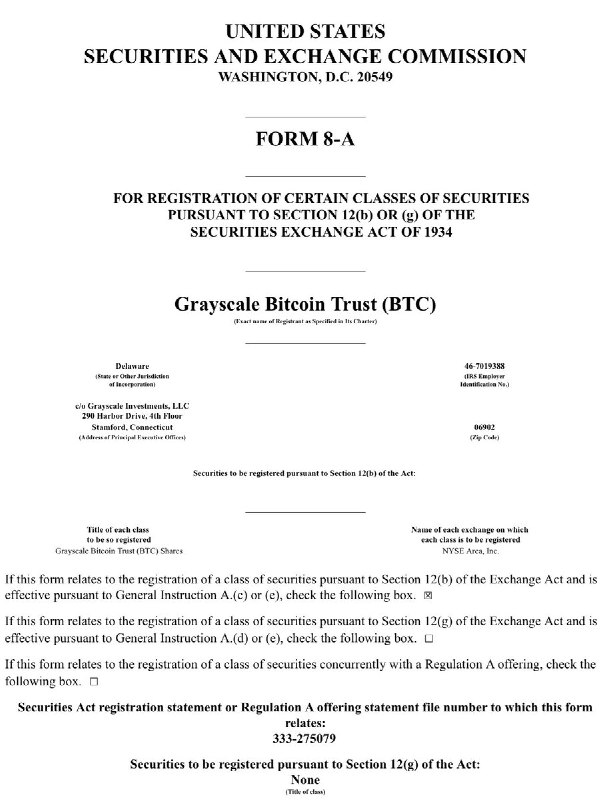 JUST IN: Grayscale files registration of securities with SEC for its spot Bitcoin ETF.@WatcherGuru