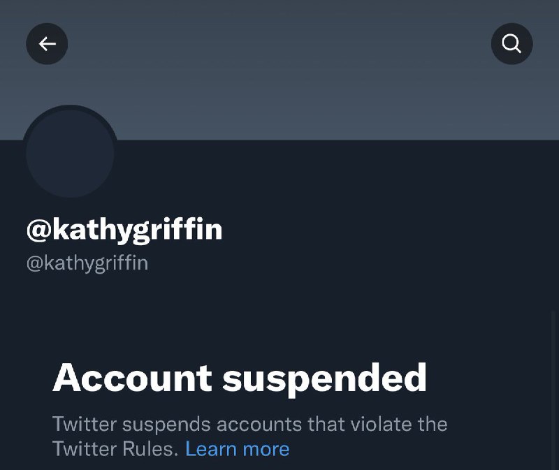 JUST IN: Emmy Awards winner Kathy Griffin's Twitter account has been permanently suspended after impersonating Elon Musk.@WatcherGuru