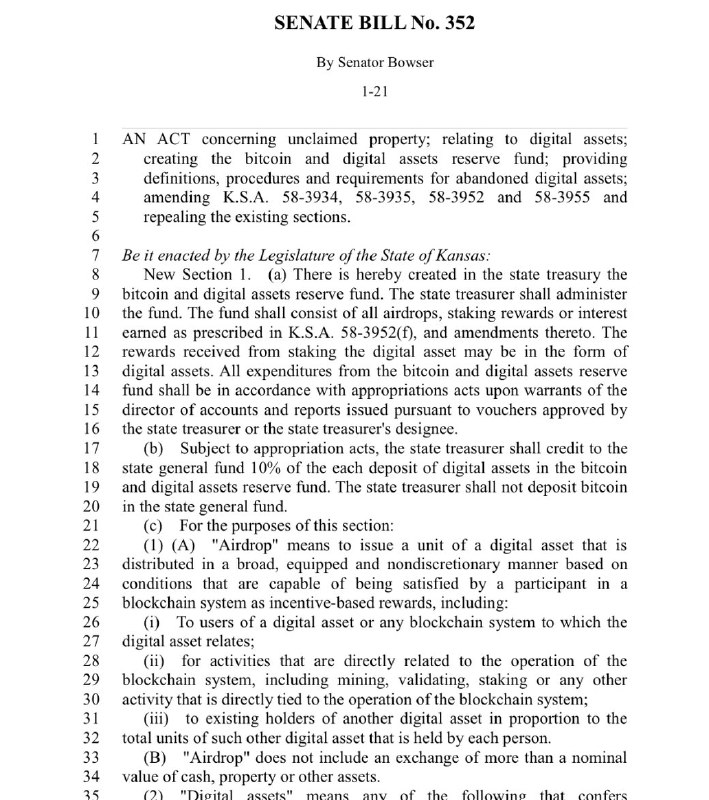 JUST IN: 🇺🇸 Kansas introduces bill to create a Bitcoin & crypto Strategic Reserve.📰 Full Story@WatcherGuruJUST IN: 🇺🇸 Kansas introduces bill to create a Bitcoin & crypto Strategic Reserve.📰 Full Story@WatcherGuru
