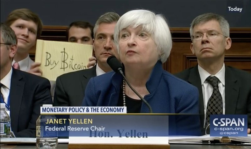 JUST IN: Buy Bitcoin sign shown behind Janet Yellen at a congressional testimony in 2017 sells for $1 Million at auction.@WatcherGuru