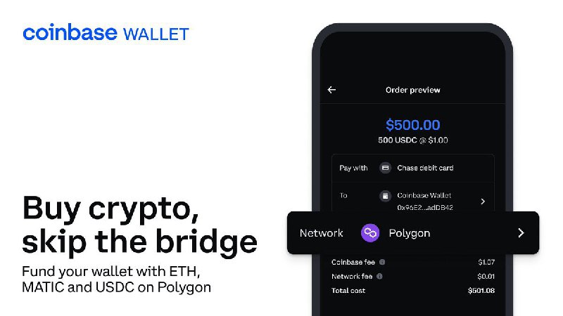 JUST IN: Coinbase Wallet has added support to buy $ETH, $MATIC, and $USDC on the Polygon network. @WatcherGuru