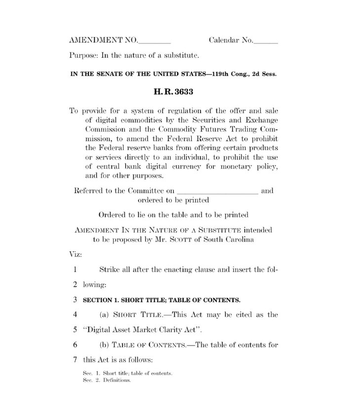 JUST IN: 🇺🇸 US Senate unveils crypto market structure draft bill.@WatcherGuruJUST IN: 🇺🇸 US Senate unveils crypto market structure draft bill.@WatcherGuru