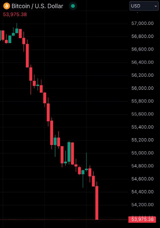 JUST IN: Bitcoin falls under $54,000.@bitcoin_price