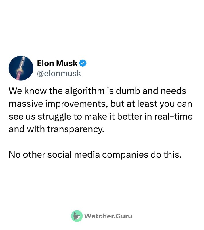 JUST IN: Elon Musk says the X algorithm is 