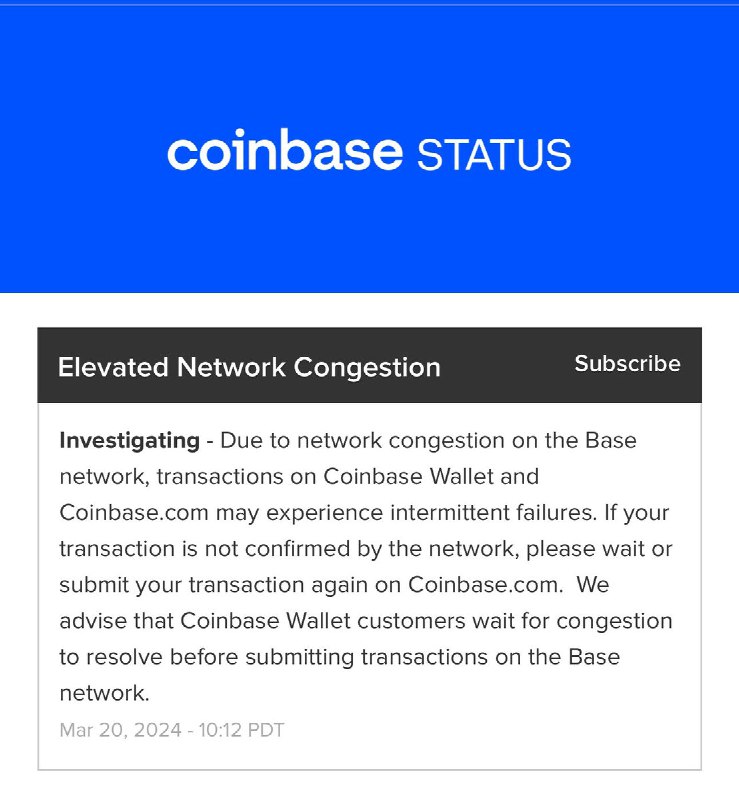 JUST IN: Coinbase says transactions may experience 