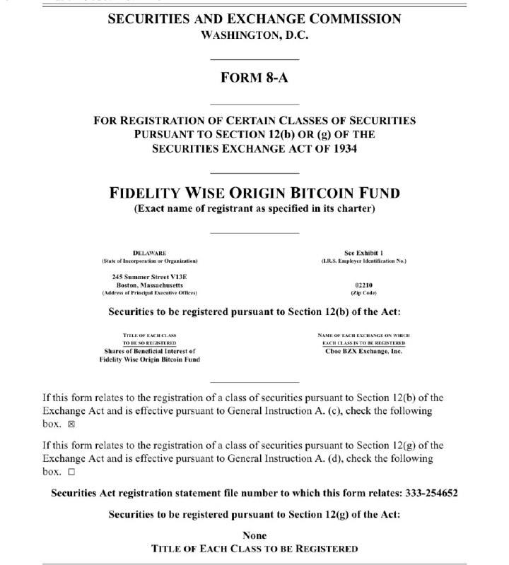 JUST IN: $4.5 trillion asset manager Fidelity files registration of securities with SEC for its spot Bitcoin ETF.@WatcherGuru