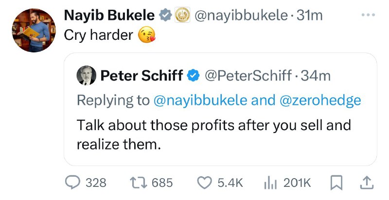 JUST IN: 🇸🇻 President of El Salvador Nayib Bukele tells Peter Schiff to 