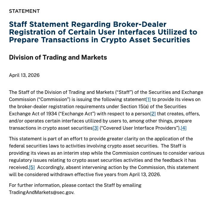 JUST IN: 🇺🇸 SEC staff outlines conditions for crypto trading apps and wallets to avoid broker-dealer registration.@WatcherGuru