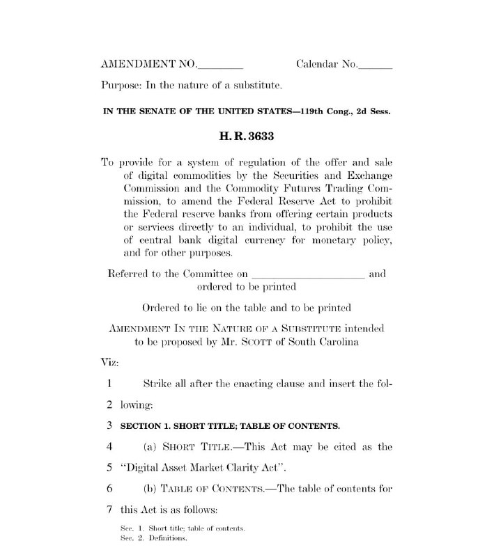 JUST IN: 🇺🇸 US Senate Banking Committee releases crypto Clarity Act draft bill.@WatcherGuruJUST IN: 🇺🇸 US Senate Banking Committee releases crypto Clarity Act draft bill.@WatcherGuru