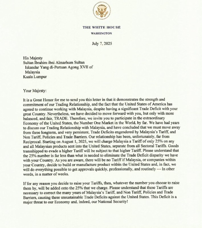 JUST IN: 🇺🇸 US announces 30% tariff on South Africa and 25% tariff on Malaysia and Kazakhstan.@WatcherGuruJUST IN: 🇺🇸 US announces 30% tariff on South Africa and 25% tariff on Malaysia and Kazakhstan.@WatcherGuru