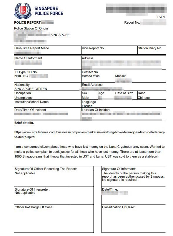 JUST IN: Reddit users claim a police report has been filed in Singapore against Do Kwon on behalf of $LUNA and $UST investors. @WatcherGuru