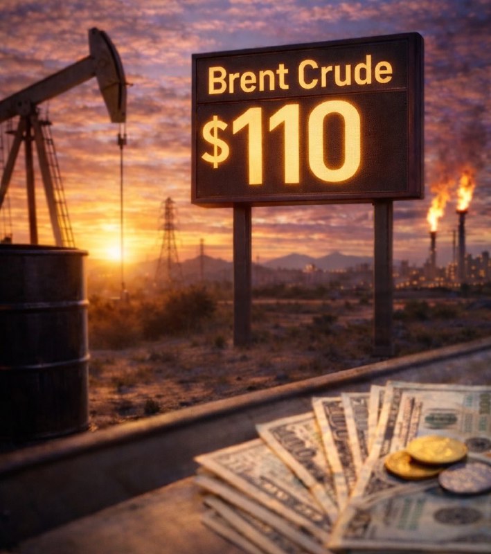 JUST IN: Brent crude oil surges to $110 following Israeli strikes on Iranian gas plant.@WatcherGuruJUST IN: Brent crude oil surges to $110 following Israeli strikes on Iranian gas plant.@WatcherGuru
