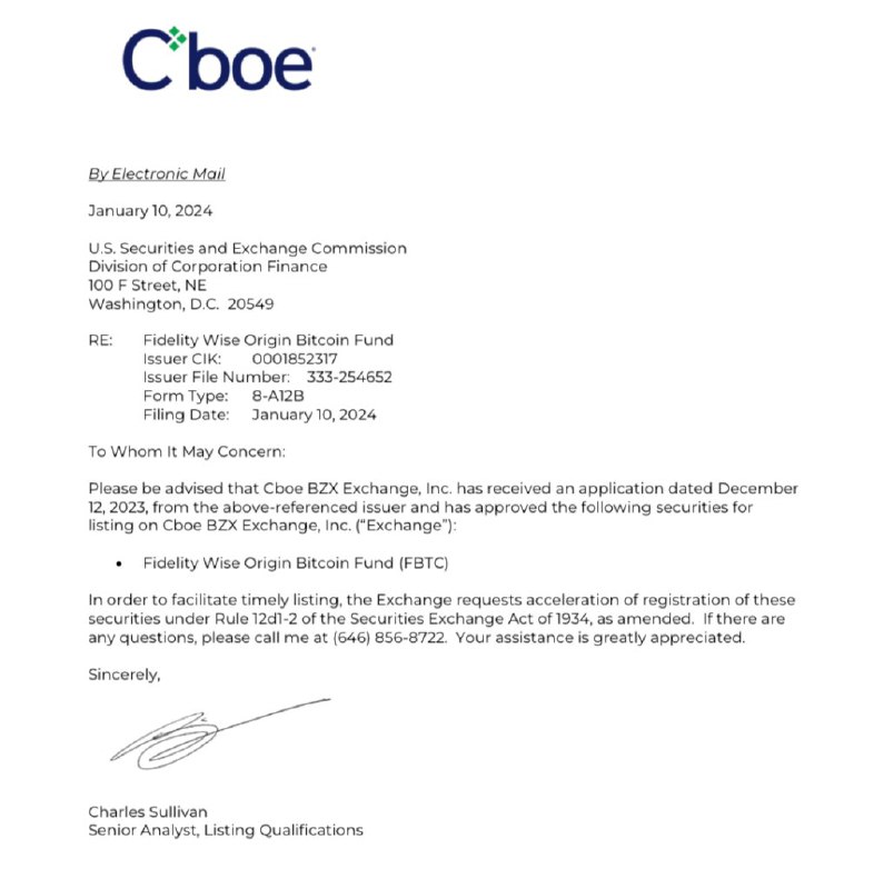 JUST IN: Cboe approves the following Spot Bitcoin ETFs for listing on its exchange, pending SEC approval:• VanEck• Fidelity • Franklin• ArkInvest• Invesco Galaxy@WatcherGuruJUST IN: Cboe approves the following Spot Bitcoin ETFs for listing on its exchange, pending SEC approval:• VanEck• Fidelity • Franklin• ArkInvest• Invesco Galaxy@WatcherGuru