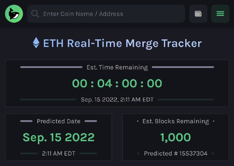 JUST IN: 4 hours and 1,000 blocks remain until Ethereum merges to proof-of-stake. @WatcherGuru