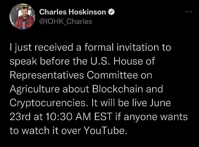 JUST IN: Cardano founder Charles Hoskinson has received an invite to speak in front of the US House of Representatives about blockchain and cryptocurrency. @WatcherGuru