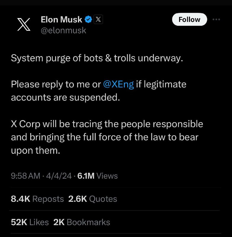 JUST IN: Elon Musk says X Corp will track down and bring the 