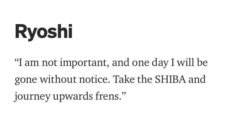 BREAKING: Shib Inu founder Ryoshi says, “I am not important, and one day I will be gone without notice. Take the SHIBA and journey upwards frens.