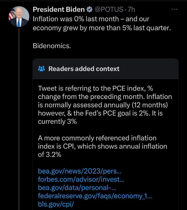 JUST IN: 🇺🇸 President Biden receives a community note after claiming inflation was 0% last month.@WatcherGuru